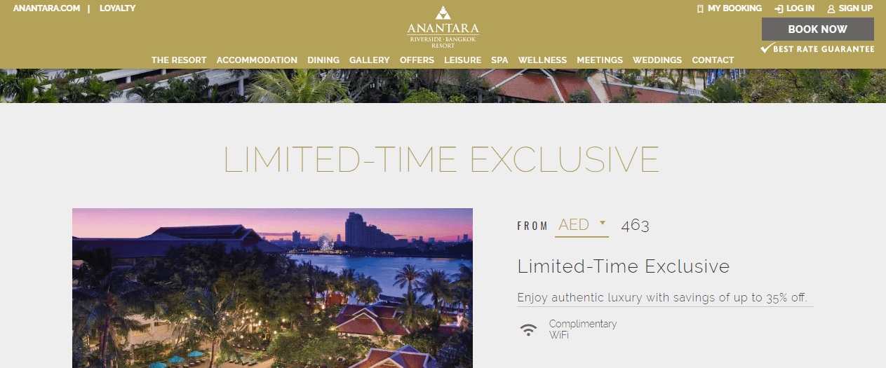 Anantara安納塔拉 酒店預訂 Flash Sale優惠  低至65折, 適用於所有類型的房間